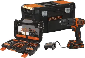 BDCHD18S1KA-QW Perceuse à percussion sans fil - 18 V - 1 batterie 1,5 Ah - 2 Vitesses - 104 accessoires - Livrée en boite à outi
