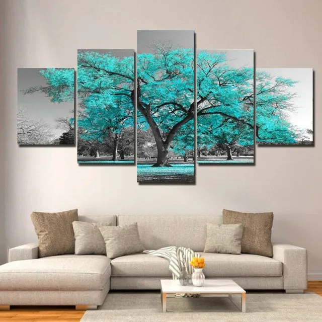 Canvas Arbres et fleurs (5 pièces) Sans Cadre