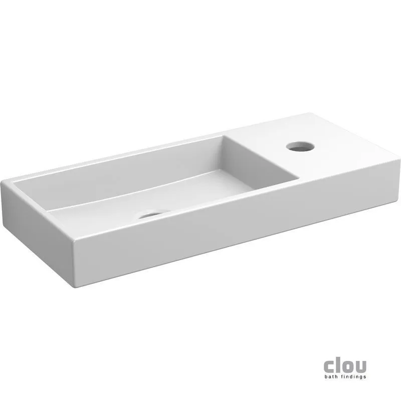 clou Mini Wash Me lave-mains avec trou pour robinet, sans bonde, à droite, céramique blanche. À suspendre ou à poser. Il: CL/03.