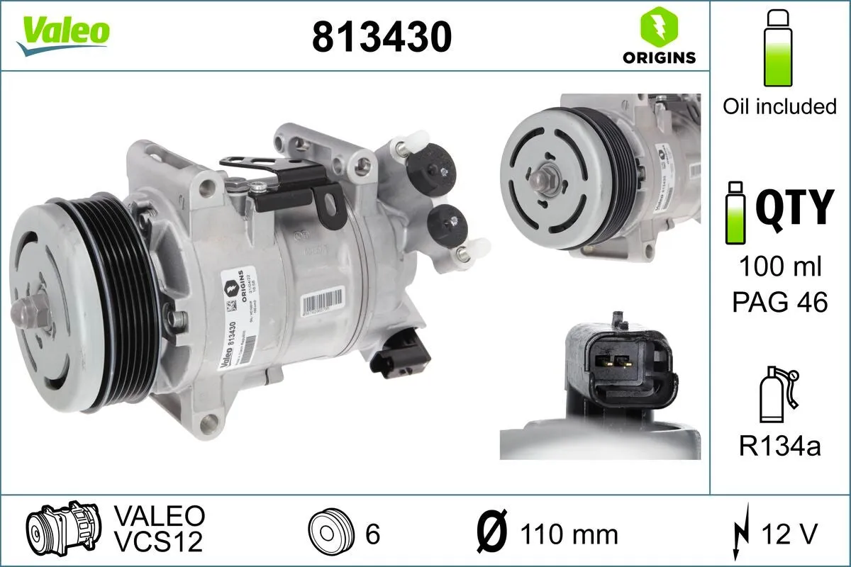 Compresseur, climatisation VALEO 813430 