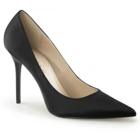 Escarpin satin noir à talon aiguille et bout pointu 