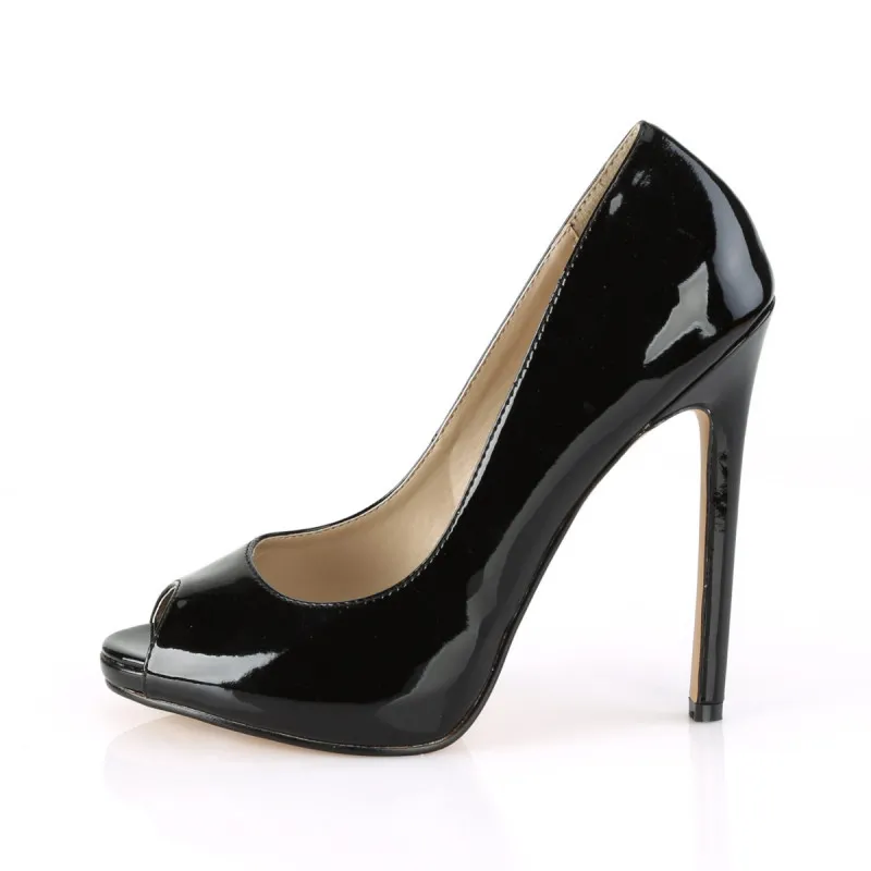Escarpins 12 cm de talon à bout ouvert noir vernis grande pointure du 35 au 44 - vegan