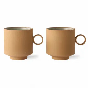 HK Living Set de 2 Mug Céramique Ocre
