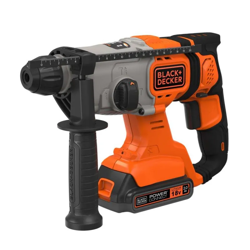 Marteau Perforateur sans fil 18V SDS+ 1,2 Joules + Batterie 2.0Ah BLACK+DECKER BCD900D1S-QW Eclairage LED Sac Souple B+D