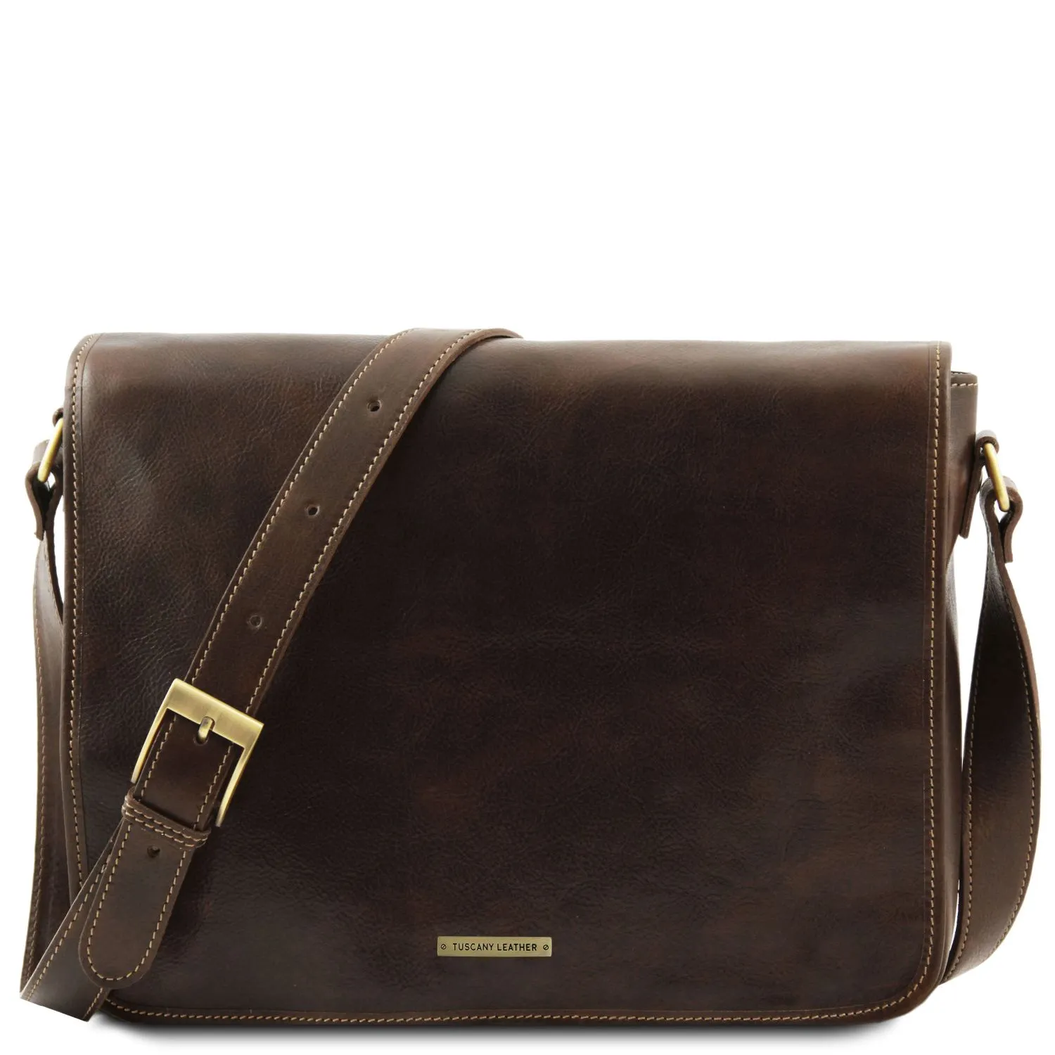 Messenger Double - Besace en Cuir Marron Foncé TL90475