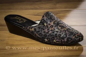 Mule cuir imprimé léopard/fleur