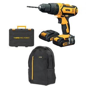 Perceuse visseuse sans fil 18V VITO + 2 batteries Lithium 2.0 Ah 18 accessoires + Sac à dos VITO + Mallette
