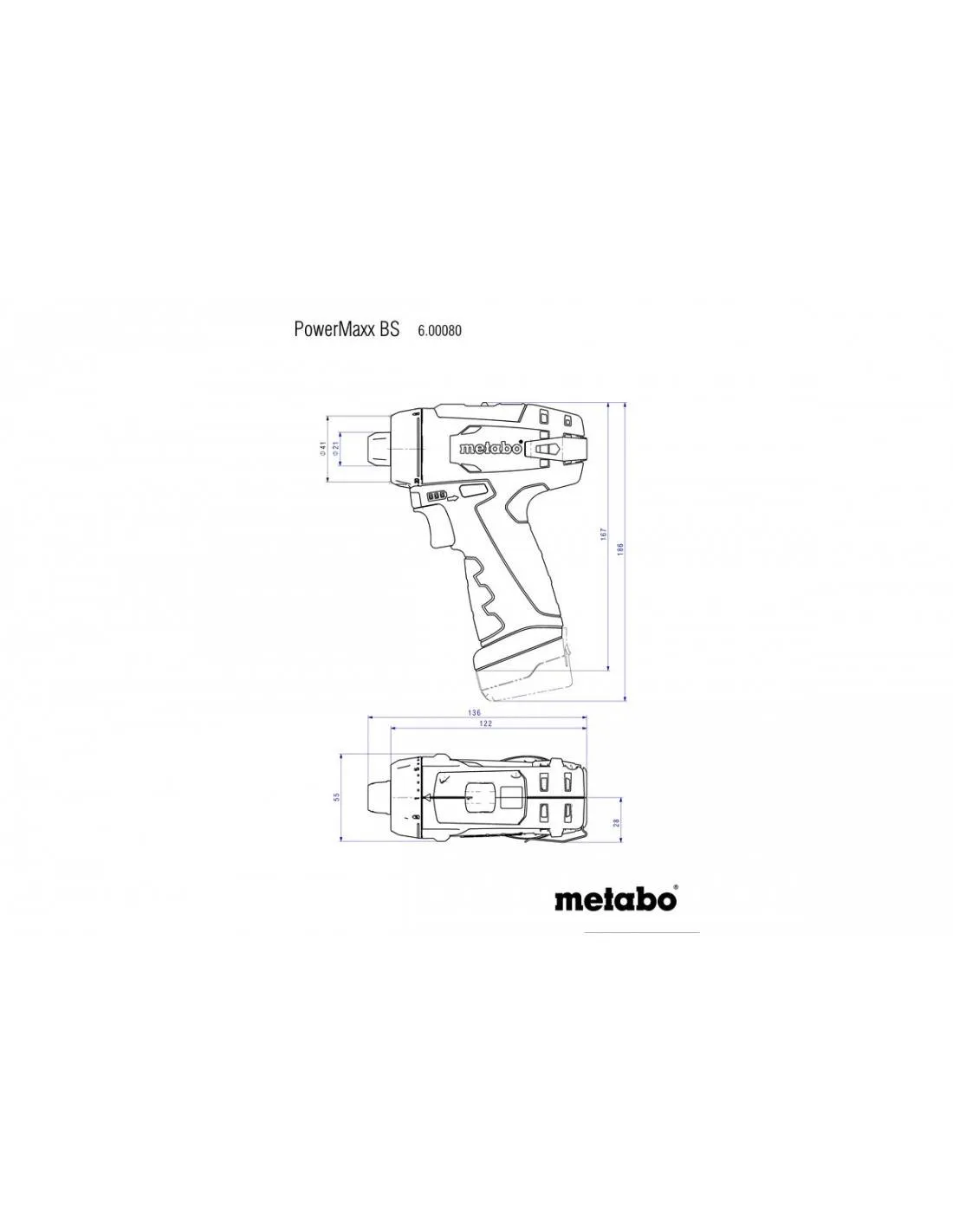 Perceuse visseuse à batteries 10.8V Li-Ion (2x batterie 2.0Ah) en coffret PowerMaxx BS Basic - 600080500 - Metabo