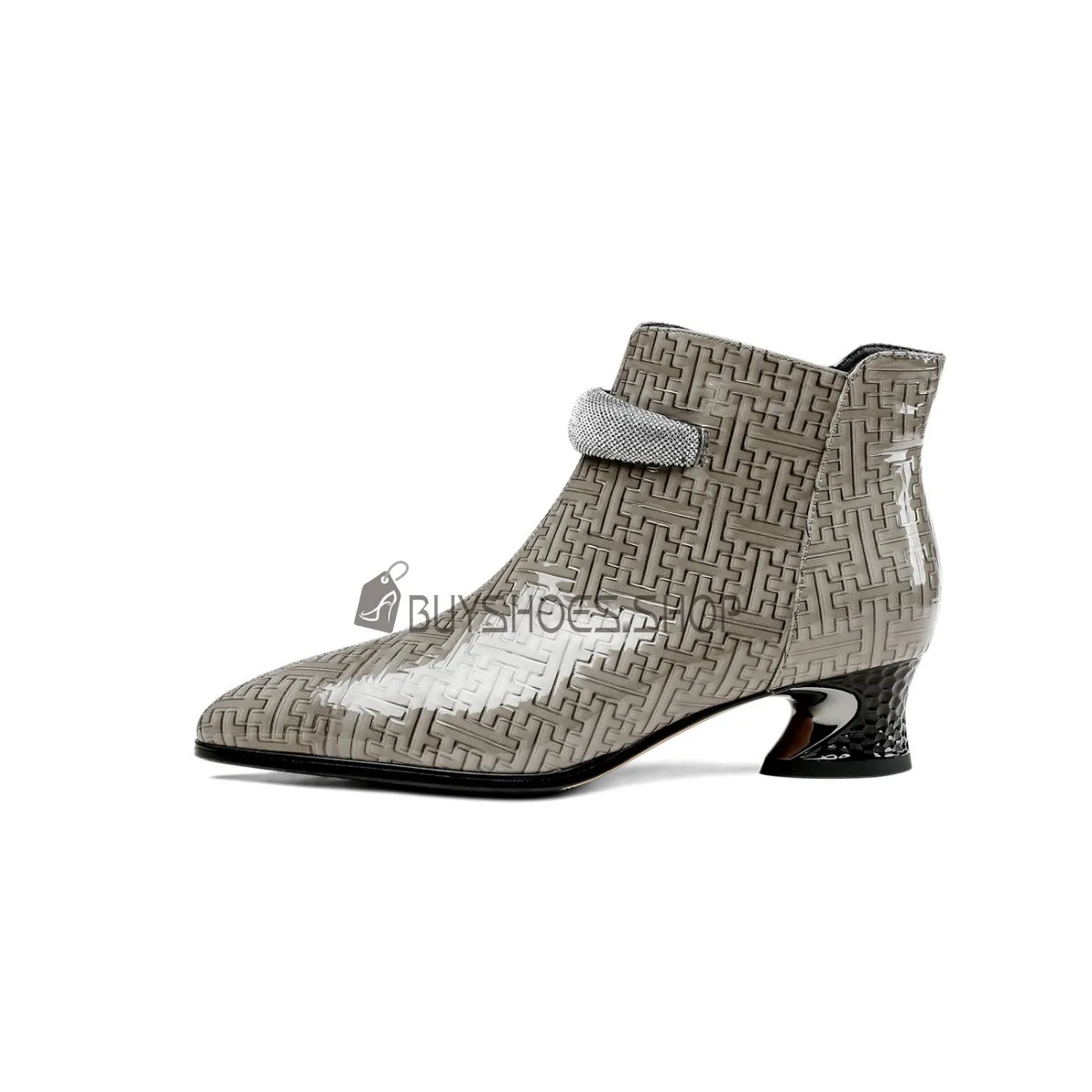 Petit Talon Moderne Vernis Bottine Talon Aiguille Belle Chaussures Ceremonie Cuir Talon Carré