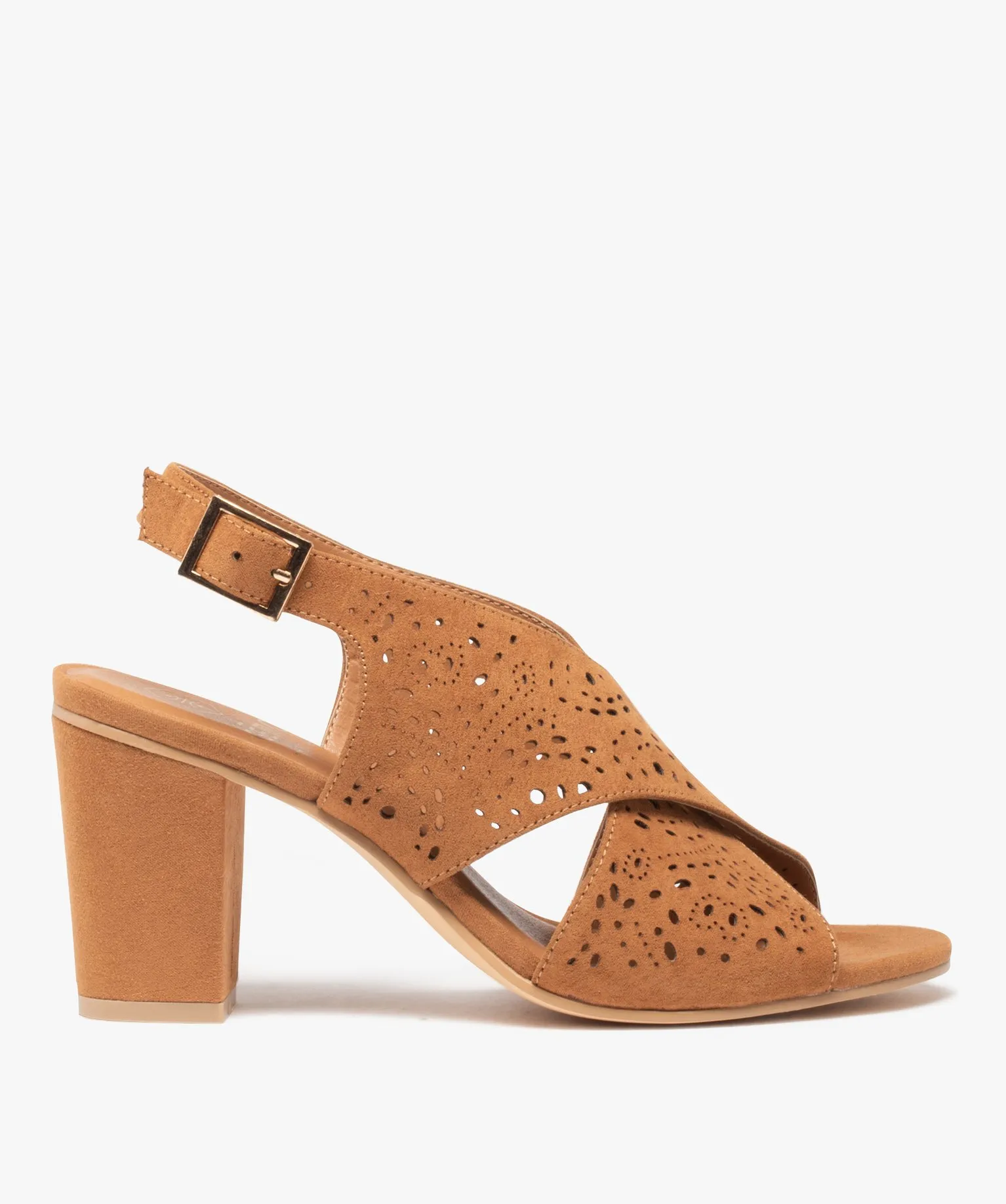 sandales femme unies a talon carre et brides perforees orange sandales a talon