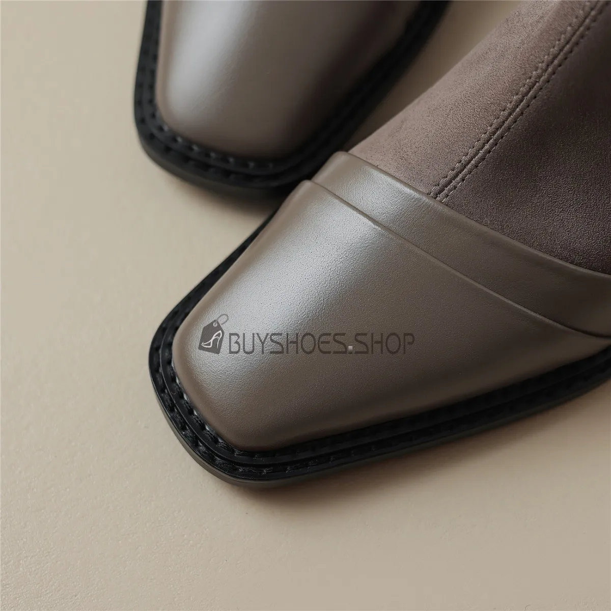 Talon Carré Chaussette Daim Habillées Bottine A Talon Mi Haut Cuir Talon Epais Boots Femme